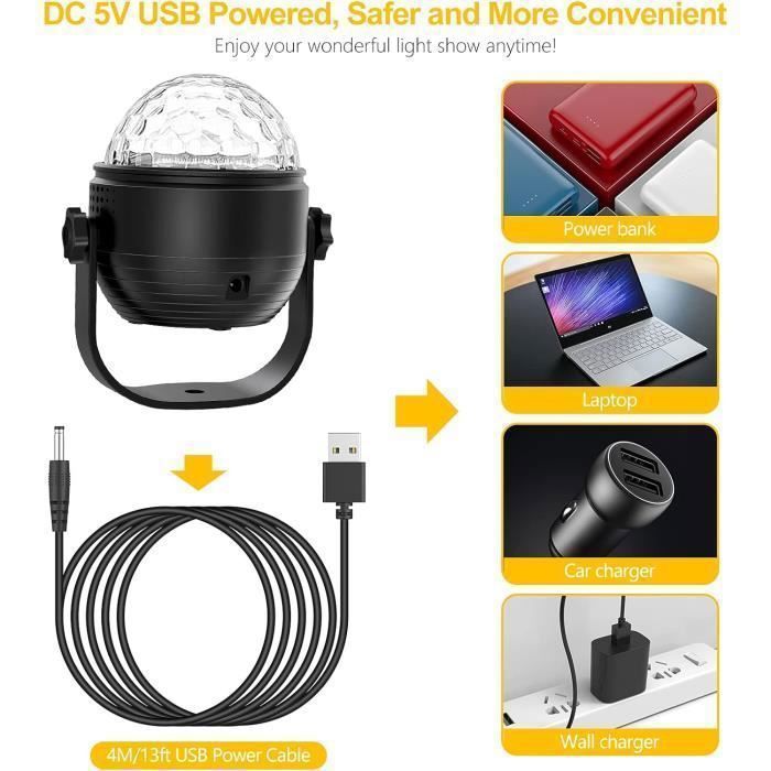 Boule Disco à Rotation 360° Avec Commande Vocale - Effets Lumineux RGB, Activation Musicale - Pour Fêtes, Noël, Bar (USB)