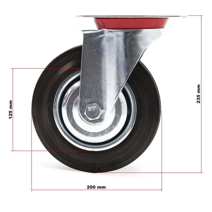 Roulette Fixe 75 Mm – Roue Caoutchouc, Jante Métal, Charge 50 Kg, WilTec