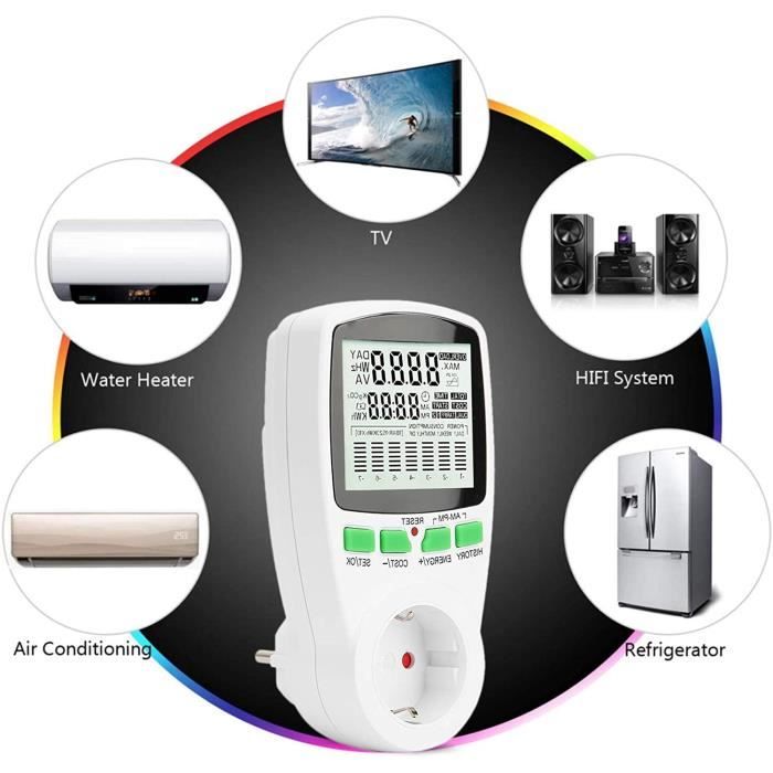 Wattmètre prise compteur d'Énergie numérique,Wattmètre Prise,Moniteur D'utilisation  D'électricité,Prise de Compteur de Puissance - Cdiscount Bricolage