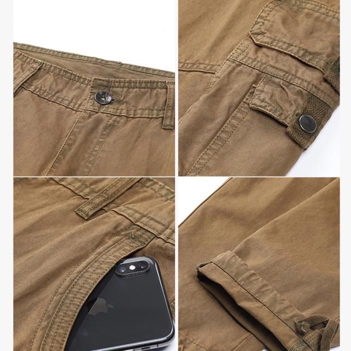 Pantalon Cargo Homme en Coton Coupe Droite Pantalon Multi poches