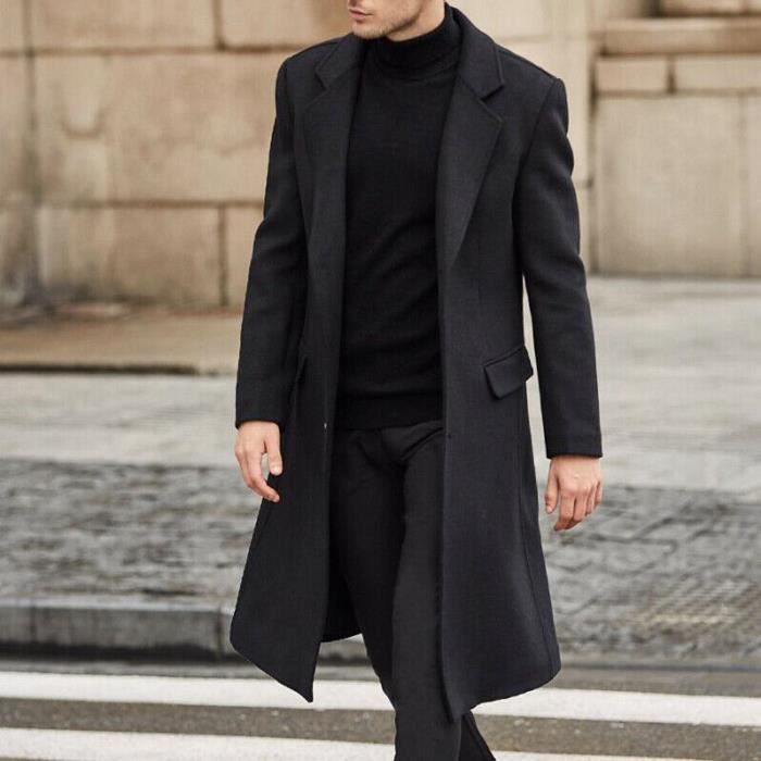 Manteau caban Trench Coat en cachemire pour Homme Manteau coupe vent Extra Long de Style britannique en laine col Khaki A3289 Blanc Cdiscount Pret a Porter