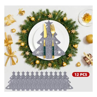 Forreen 12 Porte-Couverts De Noël,Décoration De Table De Noël,Porte-Couverts En Feutre Rouge Pour Les Sacs à Couverts +20 Serviettes De Noël Pour Décoration De Table De Noël Et Fête