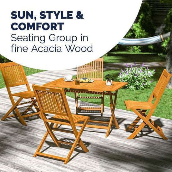 Set De 2 Chaises Pliantes Sydney En Bois D'Acacia FSC - Chaises Jardin Extérieur Avec Accoudoirs