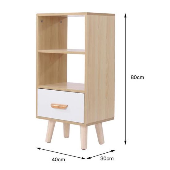 Bibliotheque Meuble De Rangement Pour Bout De Canape Avec 2 Etageres 1 Tiroirs Style Scandinave Beige Et Blanc 40x30x82cm Cdiscount Maison