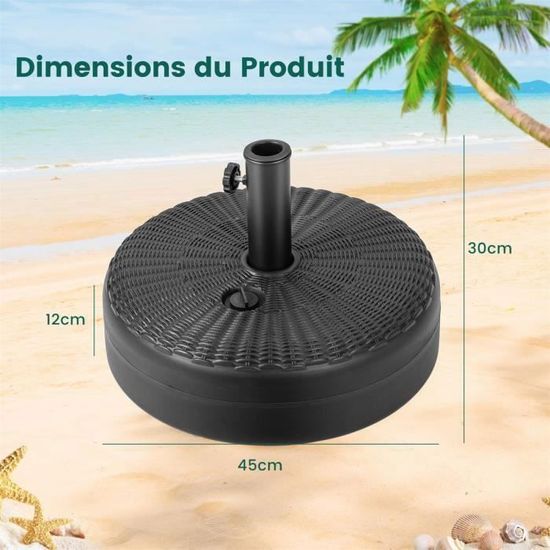 Pied De Parasol AKTIVE - Base Circulaire Avec Réservoir Eau/sable, Pour Mât 19-33 Mm, Anthracite