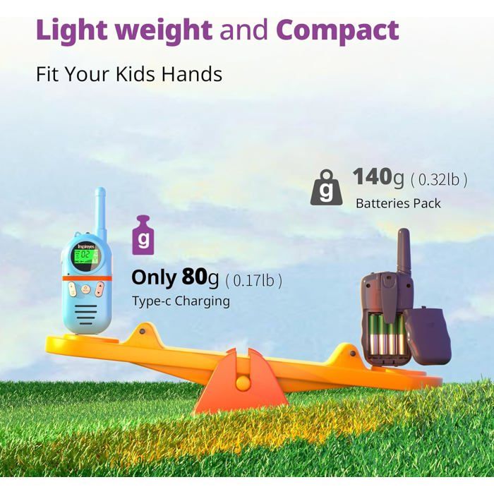 Talkie-Walkie Enfants Rechargeable USB - 48h Autonomie, Portée 3 Km, Cadeau 3-12 Ans Garçons Filles Plein Air