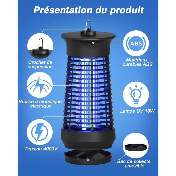 Lampe Anti-Moustique 4000V 18W UV Tueur d'Insectes Électrique Anti