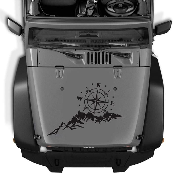Autocollant Voiture Boussole Montagne PVC Noir - 50x40cm - Décalque Latéral Universel
