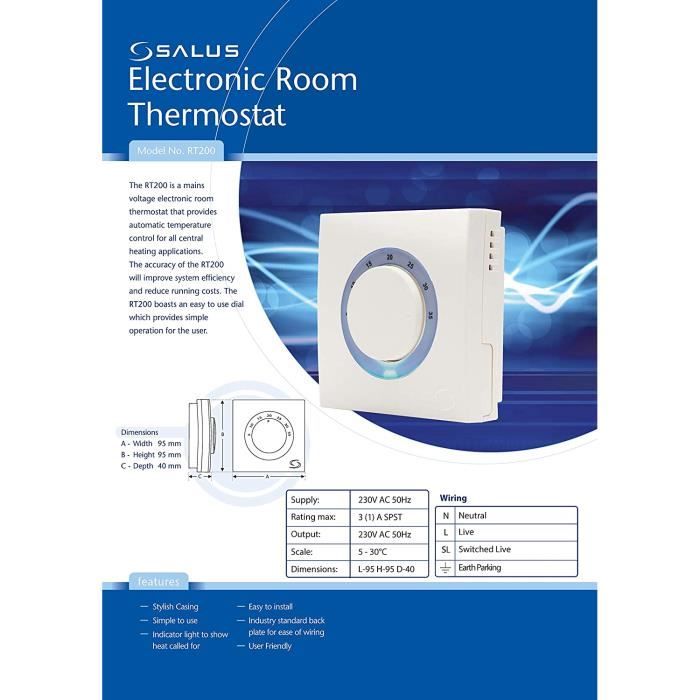 Salus RT200 Thermostat d' Électronique 230V pour Toutes les Applications de  Chauffage Central,158 - Cdiscount Bricolage