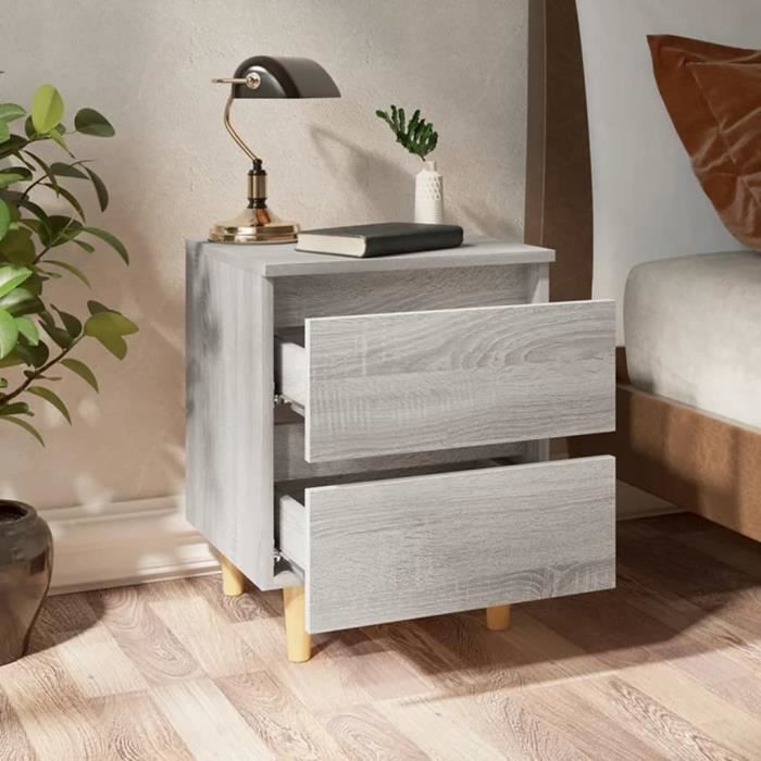 MSA Tables de chevet pieds en bois 2 pcs Sonoma gris 40x35x50 cm ...