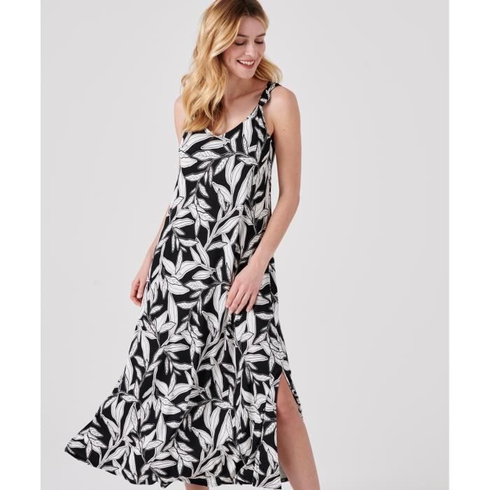 Robe Damart Robe longue sans manches Noir Feuillage Noir feuillage Cdiscount Pret a Porter