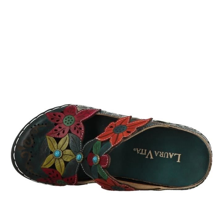 Mules Femme Laura Vita Celetteo Cuir ajoure multicolore Bride a scratch Semelle en cuir amovible Multicolore Cdiscount Chaussures