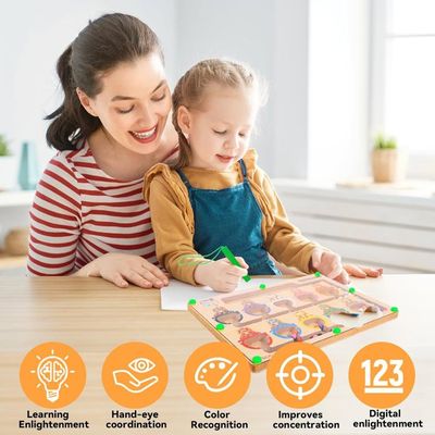 Labyrinthe Magnétique Montessori En Bois - Jeu Association Couleurs Et Comptage Pour Enfants 2-5 Ans
