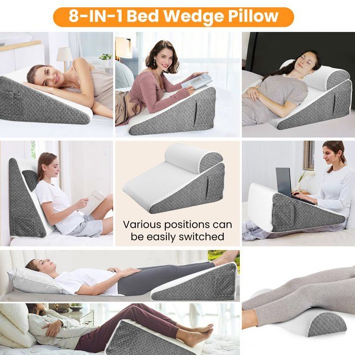 Gxpjycfob Coussin Incliné pour Lit, Double Couche Coussin de Lecture en Mousse à Mémoire de Forme pour Lit et Canapé, Oreiller Triangulaire Ergonomique pour Reflux Anti-Ronflement Cou Maux de Dos