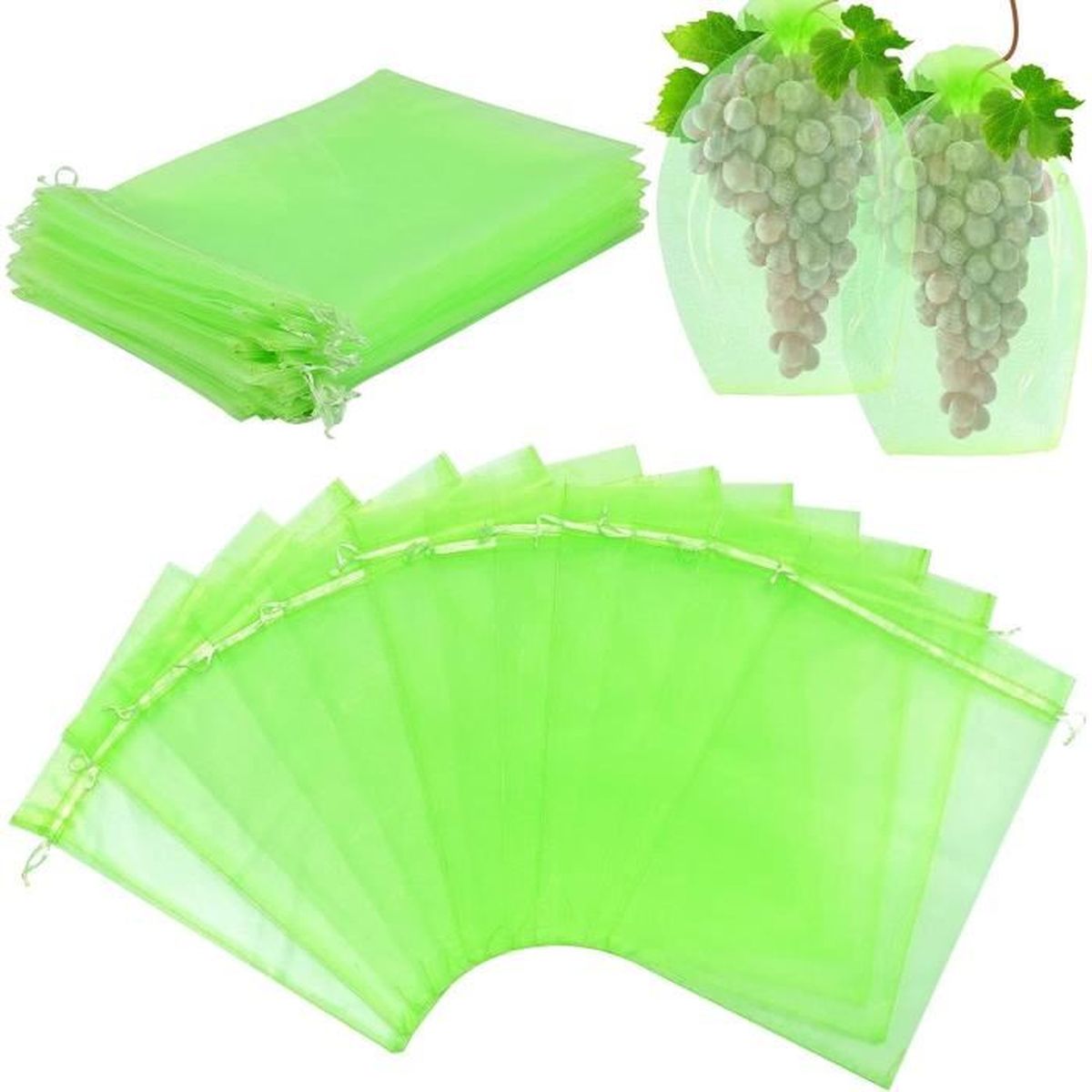 50 Sacs De Protection Pour Raisins/fruits En Organza Avec Cordon - Filet Anti-insectes, Réutilisable, Transparent 30x20cm