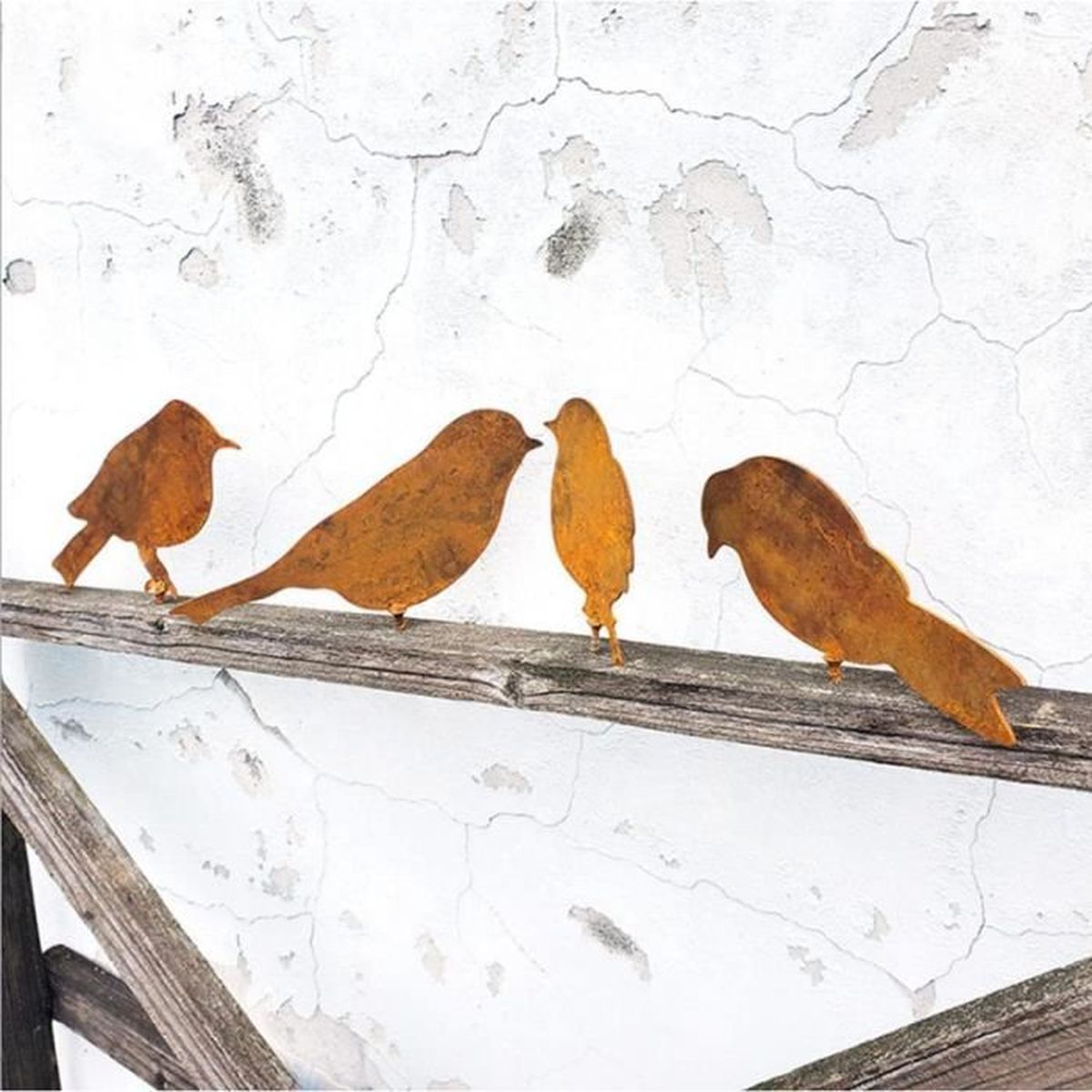 8 Oiseaux Décoratifs Métal Rouillé - Décoration Jardin Extérieur - Anti-Oiseaux Pour Étang - Fixation Vis