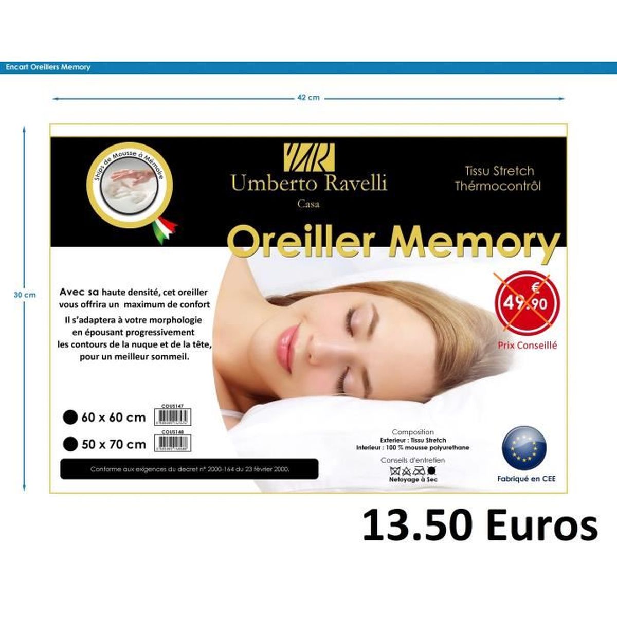 Oreiller memoire de forme umberto ravelli clearance