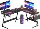SANODESK Bureau Gaming 147 x 127 cm Bureau d'angle en L, Bureau Informatique PC avec Support d'écran, Table d'ordinateur， Noir