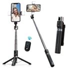 HOLIFE Perche à Selfie 114 CM avec Trépied Amélioré - Lumière d’Appoint 2 LED - Trépied pour Téléphone avec Télécommande Détachable, Noir