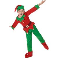 Déguisement Elfe de Noël Enfant - Marque - Modèle - Intérieur - Feutrine douce - Vert et rouge