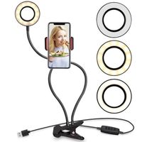 Flash photo,Anneau lumineux à intensité réglable pour Selfie, avec support Mobile Flexible, lampe de bureau - Type black