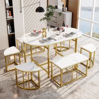 Ensemble Table à manger moderne avec 6 chaises - Blanc et or 