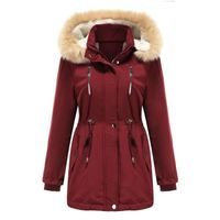 Parka Femme,Chaleureuse Manteau d'automne d'hiver,Doudoune Longue à capuche Fausse Fourrure Grande Taille XH517 Rouge 