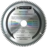 Lame carbure pour scie circulaire D. 254 x 30 mm x Z 80 - Bois/alu/PVC - 801347 - Peugeot
