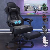 Fauteuil Gaming Chaise, Ergonomique Massage Gamer Chaise，Réglable Pivotant, Haut Dossier avec Repose-pied Appui-tête, Noir