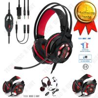 Casque Gaming Rouge TD® Écouteurs pour Jeux avec Micro pour PC et Ordinateur Portable - LED Lumineux Noir et Rouge Confortable