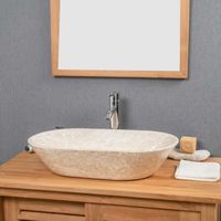 Vasque salle de bain en marbre Eve crème 60 cm - WANDA COLLECTION - Ovale - A poser