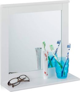 MIROIR SALLE DE BAIN Miroir Mural, avec Rangement, Salle de Bain, Salon, Couloir, carré, Moderne, MDF, HLP 42,5x40x13 cm, Blanc