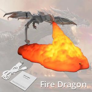 FIGURINE - PERSONNAGE Dragon de feu - Lampe LED en forme de dinosaure, Modèle de jouet créatif, Feu respirant, Dragon, Luminaire dé