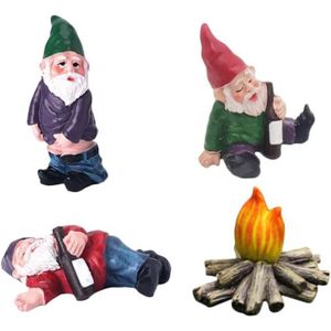 FIGURINE - PERSONNAGE 4 Pièces Micro Paysage Nain Figurines Mini Gnomes Figurines De Collection Gnomes Nain Statue Ornement Du Père Noël Miniature[m1310]