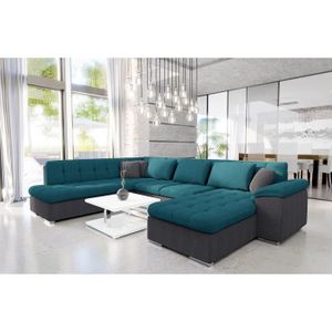 Belmont Canapé D Angle Droit Panoramique En U Simili Et Tissu Blanc Et Gris Achat Vente Canapé Sofa Divan Prolongation Soldes Cdiscount