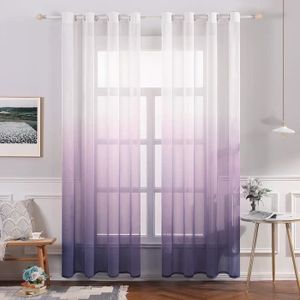MIULEE Lot de 2 Rideaux Voilage Imprimes 140x225 CM Décorative Fenêtre Design Moderne Uni à Oeillets Décoration pour Maison Salon Cuisine Chambre Brun+Jaune 