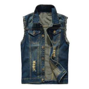 VESTE Veste en Jean Casual sans Manches Revers Denim - MISSMAO - Homme - Bleu - Coupe Slim