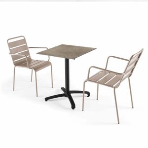 Ensemble table et chaise de jardin Ensemble table de jardin stratifié marbre et 2 fauteuils taupe
