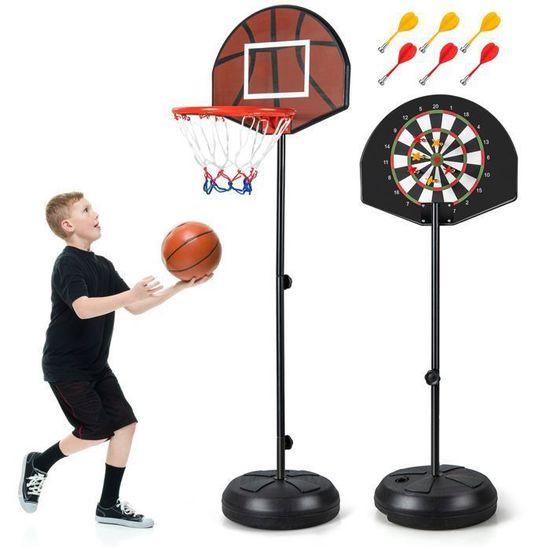 KAMDHENU – Panier De Basket + Cible Fléchettes 2 En 1 – Hauteur Réglable 1-1,9 M – Enfants 3-8 Ans