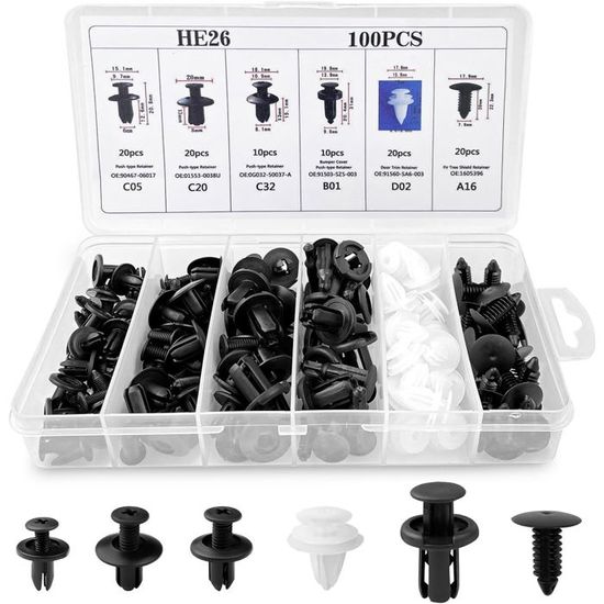 100 Clips Plastique Pour Voiture - Fixation Universelle Pare-chocs, Porte, Aile