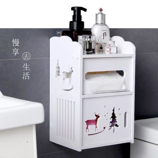Boîte Rangement Salle De Bain Bois 2 Compartiments + Couvercle – Organisateur Tampons, Serviettes, Coton-Tiges, Étanche