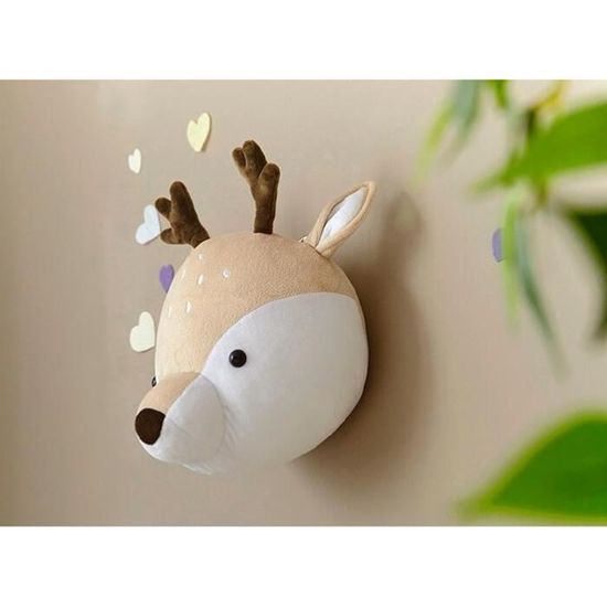 3D Tête de Cerf en Peluche Décoration Murale Suspendu, Ornement Animal pour Chambre Enfant, Cadeaux Anniversaire Déco Noël