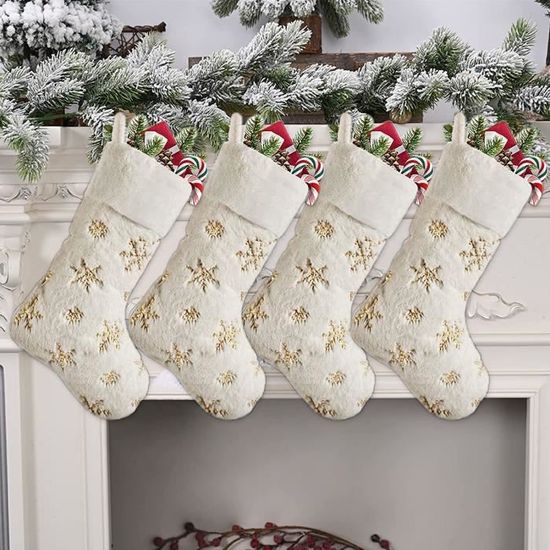 4 Chaussettes De Noël à Suspendre - Père Noël, Bonhomme De Neige - Décoration Cheminée Ou Sapin