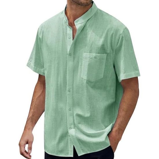 COOFANDY Chemise Homme Manches Courtes Coton Lin - Chemise Été Décontractée Avec Poche