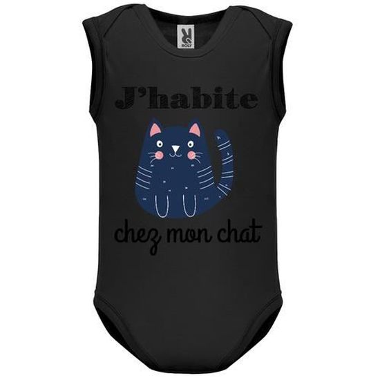 Body Bebe Manche Sans Bebe Garcon Noir J Habite Chez Mon Chat Noir Cdiscount Pret A Porter