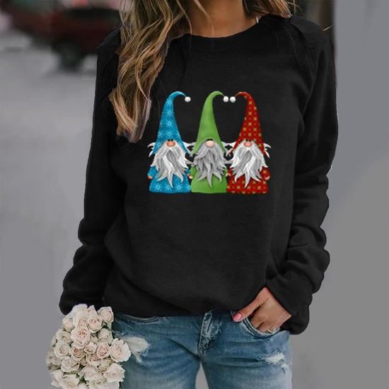 Chemisier Femme Noël Ample - T-shirt Manches Longues, Col Rond, Imprimé Festif - Taille Grande (plus Size) - 9