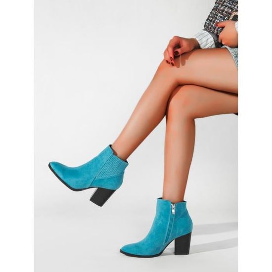 Boots Femme Leopard Bleu Talons hauts Cylindre talon pais