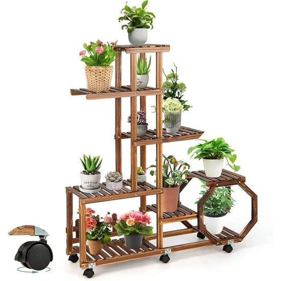 RELAX4LIFE Porte-Plante En Forme De Cœur Étagère à Fleurs à 5 Niveaux En Fer Robuste Et Crochet De Suspension, Décoratoin Intérieure Pour Salon Balcon 71 Cm X 30 X 148 CM, Noir