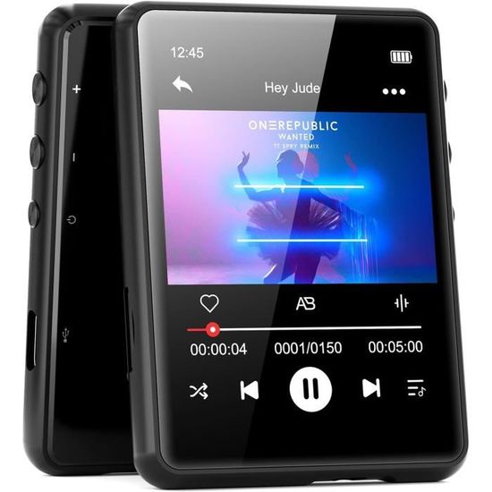 Lecteur MP3 Bluetooth Agptek 5.3 - 64 Go - Écran Tactile 2,8" - Radio FM - Noir