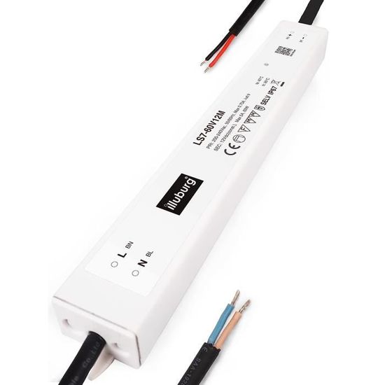 Transformateur LED 12V 30W Étanche IP67 - Alimentation Rond 57mm Pour Ruban, Spots - Extérieur/Intérieur